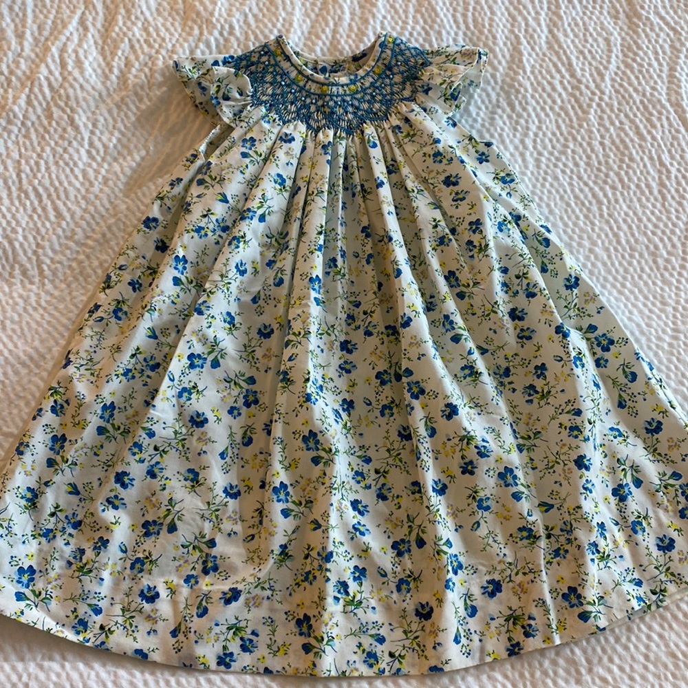 Blue Floral Smocked Girls' Dress